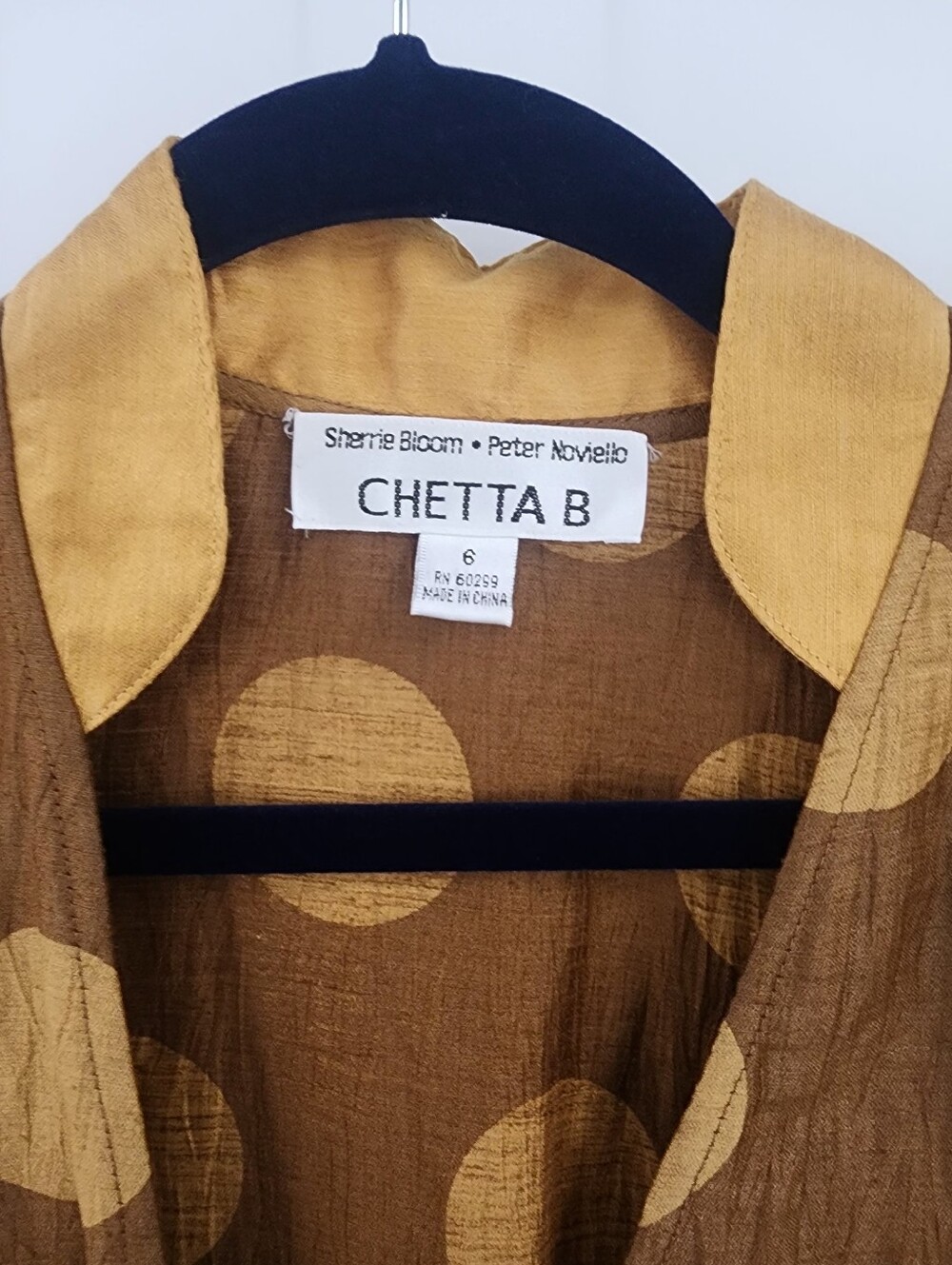 Chetta B Brown Linen Midi Wrap Dress with Gold Polka Dots, Size 6 NWT - Picture 5 of 5